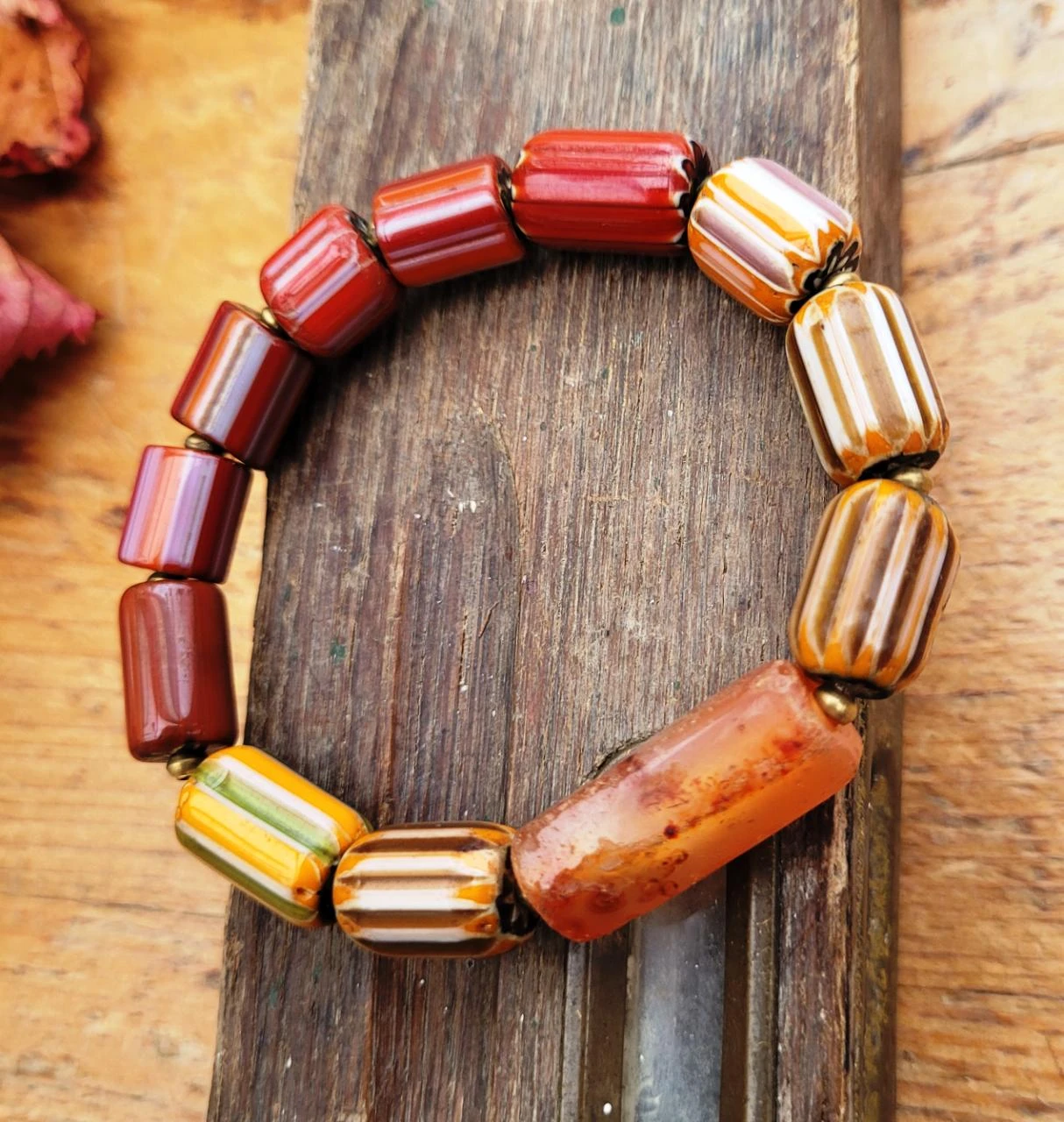 Unisex tribal ethnic bracelet with vintage chevron glass tube beads.. – photo 3